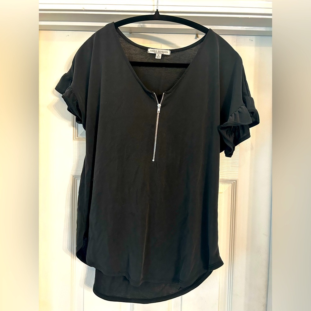 Black Green Envelope Blouse medium